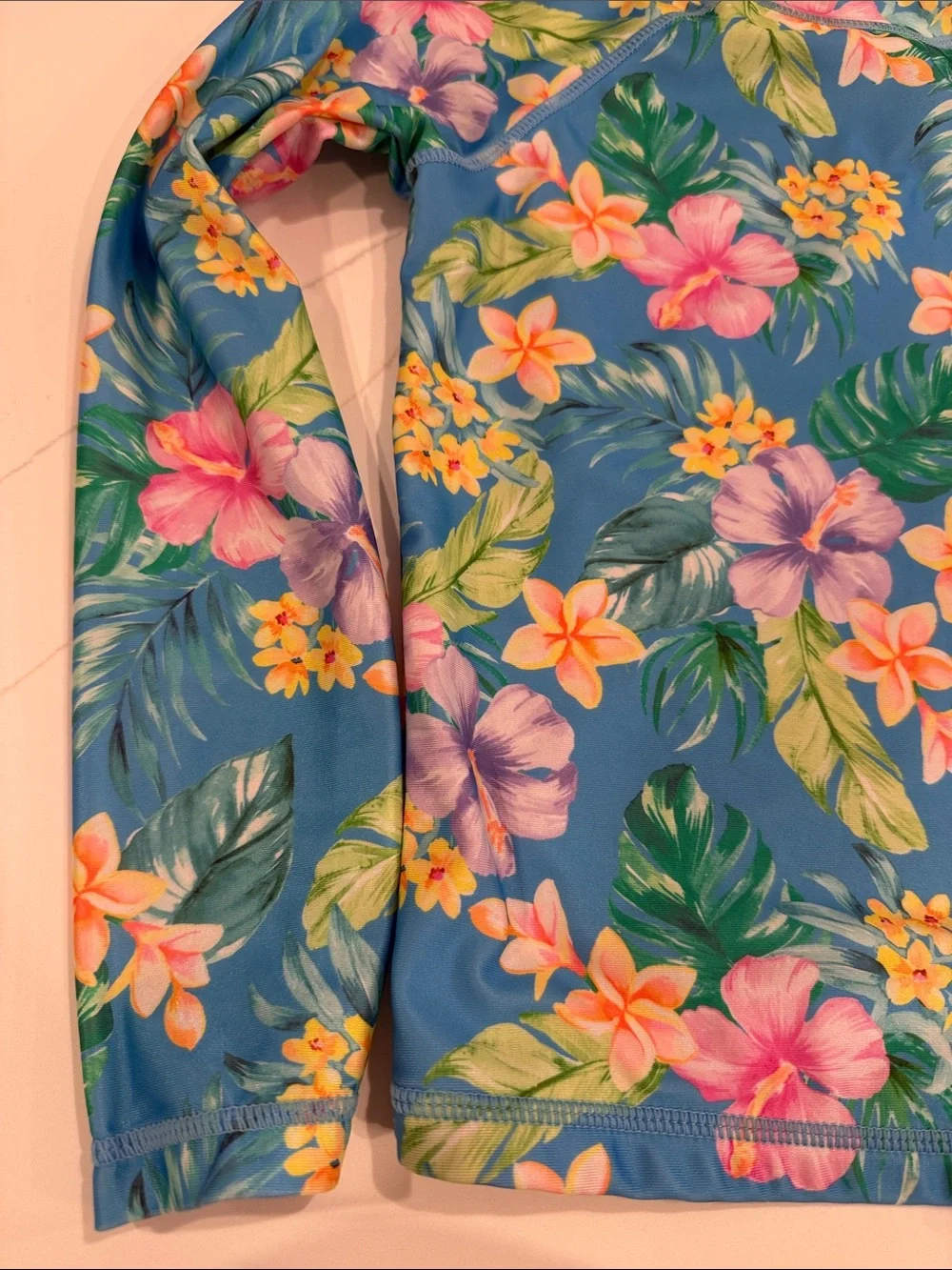 Girl’s Wonder Nation Floral Long-Sleeve Rash Guard Swim Set - Blue & Lavender